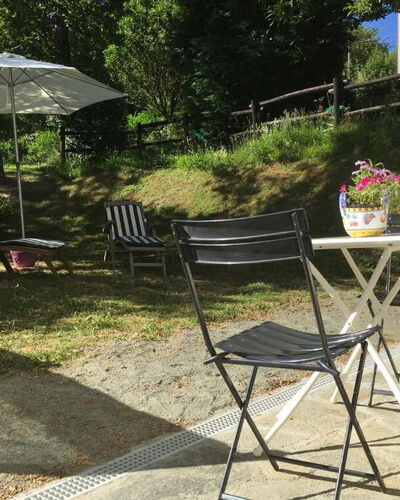Apartment, Garden, Beigua Unesco Global Geopark: Furniture, Outdoor Furniture, Chair, Table, Outdoor Table, Folding Chair, Shade, Garden, Kitchen & Dining Room Table, Umbrella