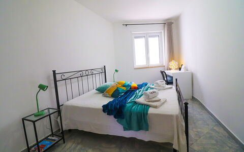 Casa Kalès Otranto – Holiday Home 4 Guests – Ac, W: Bed, Furniture, Bedroom, Bedding, Bed Sheet, Floor, Flooring, Linens, Interior Design, Room