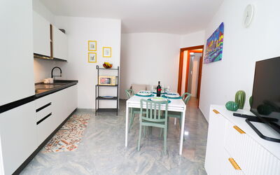 Casa Kalès Otranto – Holiday Home 4 Guests – Ac, W: Flooring, Interior Design, Wood, Furniture, Floor, Kitchen, Room, Countertop, Major Appliance, Apartment