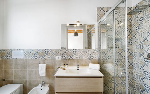 Villa Belvedere: Flooring, Floor, Interior Design, Plumbing Fixture, Tile, Bathroom, Plumbing, Sink, Tap, Mosaic