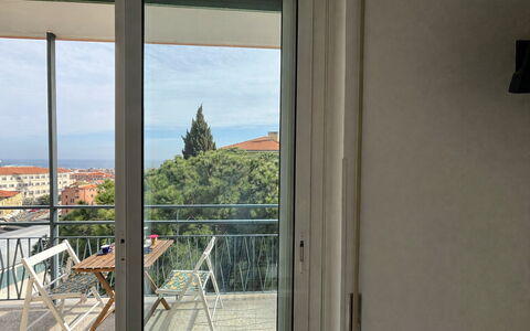 Casa Mimin, Vista Mare, Adults Only, Sanremo: Balcony, Apartment, Glass, Chair, Shade, Outdoor Furniture, Wood Stain, Hardwood, Porch, Handrail