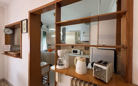 Casa Mimin, Vista Mare, Adults Only, Sanremo: Wood, Interior Design, Furniture, Countertop, Kitchen, Cabinetry, Kitchen Appliance, Lighting, Shelf, Shelving