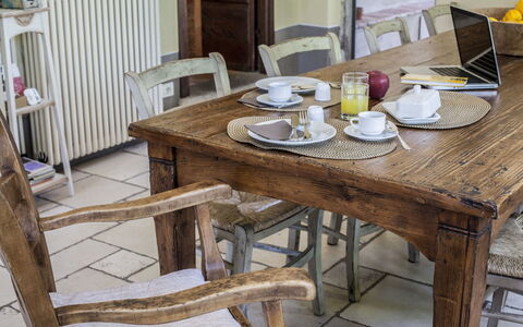 Villa Il Colto: Furniture, Wood, Table, Flooring, Chair, Dining Room, Interior Design, Kitchen & Dining Room Table, Floor, Brown