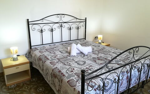 Villa Maddalena: Bed, Bedding, Bedroom, Bed Sheet, Furniture, Linens, Interior Design, Floor, Room, Bed Frame