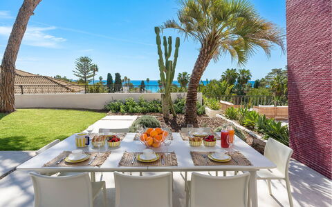 Villa Rebecca: Furniture, Table, Chair, Outdoor Furniture, Outdoor Table, Garden, Kitchen & Dining Room Table, Shade, Landscaping