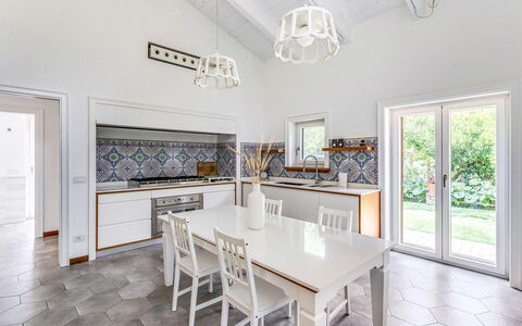 Villa Romantic Garden: Interior Design, Flooring, Furniture, Floor, Ceiling, Lighting, Room, Kitchen, Kitchen & Dining Room Table, Table