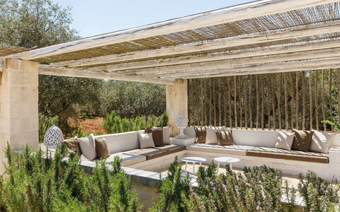 Villa Olivella: Wood, Furniture, Outdoor Furniture, Garden, Pergola, Natural Material, Chair, Outdoor Structure, Shade, Hardwood