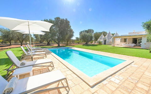 Trulli Heaven: Blue, Swimming Pool, Estate, Shade, Resort, Landscaping, Garden, Hacienda, Lawn, Villa