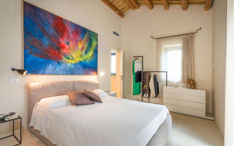 Villa Smeralda: Furniture, Interior Design, Bed, Wall, Flooring, Bedroom, Floor, Wood, Ceiling, Room