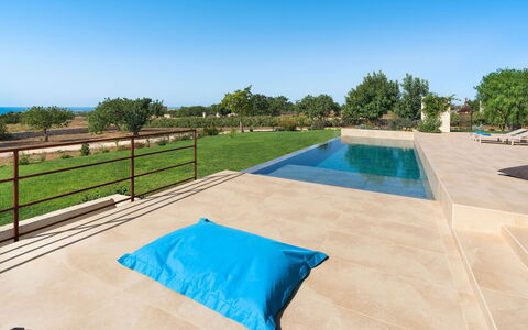 Villa Miriam: Blue, Swimming Pool, Composite Material, Shade, Resort, Landscaping, Tile, Flagstone, Outdoor Furniture, Design