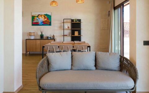 Villa Paprika: Furniture, Interior Design, Wood, Couch, Floor, Flooring, Home, Living Room, Throw Pillow, Cushion