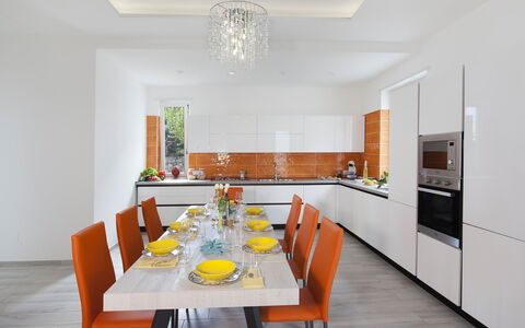 Villa del Cantone: Furniture, Interior Design, Flooring, Chair, Kitchen, Wood, Floor, Table, Kitchen & Dining Room Table, Home