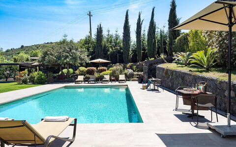 Villa Monte Serra: Swimming Pool, Outdoor Furniture, Resort, Shade, Eco Hotel, Furniture, Composite Material, Umbrella, Flagstone, Leisure
