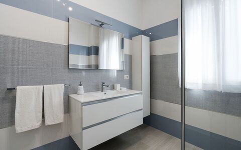 Villa Agorà: Plumbing Fixture, Flooring, Interior Design, Floor, Bathroom, Plumbing, Tile, Sink, Bathroom Cabinet, Tap