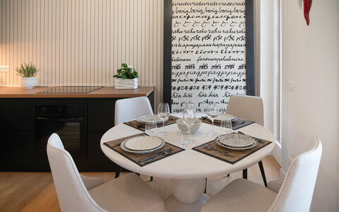 Casa Mario: Furniture, Interior Design, Wall, Wood, Table, Flooring, Kitchen & Dining Room Table, Room, Lighting, Dining Room