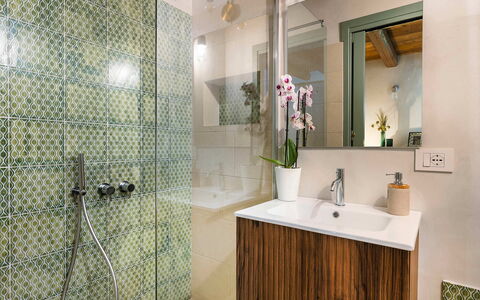 Villa del Sole: Bathroom, Interior Design, Plumbing Fixture, Flooring, Floor, Bathroom Cabinet, Sink, Tap, Bathroom Sink, Tile