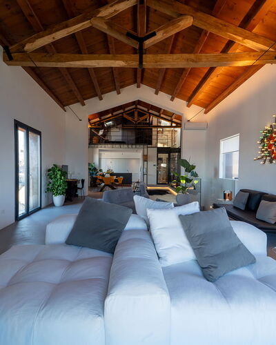 Iris House: Interior Design, Furniture, Flooring, Ceiling, Floor, Architecture, Home, Couch, Living Room