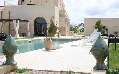 Masseria Loyola: Estate, Swimming Pool, Landscaping, Hacienda, Concrete, Courtyard, Shade, Mansion, Villa, Water Feature