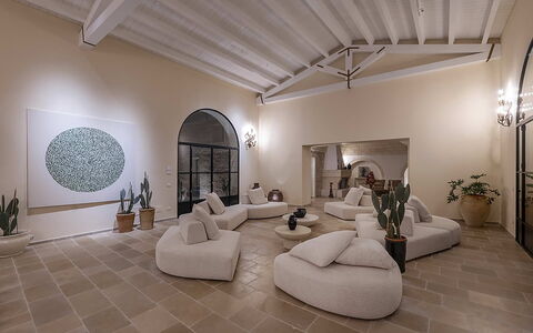 Masseria Loyola: Flooring, Interior Design, Furniture, Floor, Ceiling, Couch, Lighting, Architecture, Living Room, Home