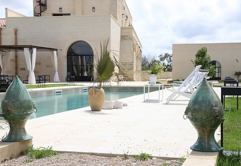 Masseria Loyola: Estate, Swimming Pool, Landscaping, Hacienda, Concrete, Courtyard, Shade, Mansion, Villa, Water Feature