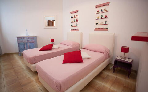 Casa Ravello with Garden: Furniture, Bedroom, Bed, Interior Design, Floor, Flooring, Bed Sheet, Bedding, Room, Home