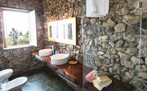 The Sea Farmhouse: Wall, Plumbing Fixture, Stone Wall, Bathroom Sink, Flooring, Bathroom, Interior Design, Sink, Tap, Plumbing