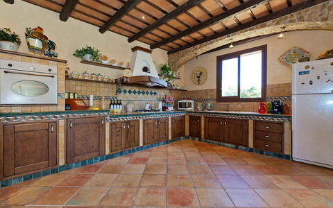 Villa Athena: Flooring, Wood, Furniture, Interior Design, Kitchen, Floor, Table, Room, Wood Stain, Kitchen & Dining Room Table