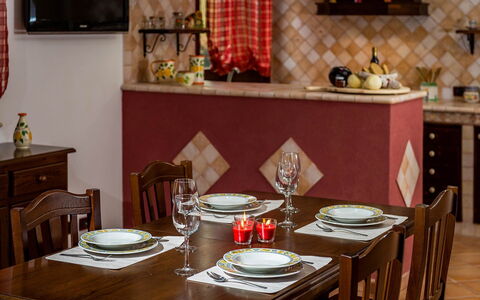 Villa Thyrrenia: Furniture, Interior Design, Flooring, Table, Room, Chair, Lighting, Kitchen & Dining Room Table, Floor, Dining Room