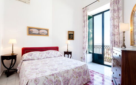 Casa Praiano: Interior Design, Floor, Bedroom, Furniture, Room, Apartment, Bed, Bed Sheet, Picture Frame, Bed Frame