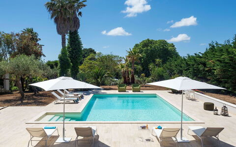 Green Villa: Swimming Pool, Outdoor Furniture, Umbrella, Resort, Sunlounger, Furniture, Chair, Eco Hotel, Shade, Composite Material