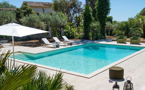 Green Villa: Swimming Pool, Resort, Outdoor Furniture, Eco Hotel, Composite Material, Sunlounger, Umbrella, Shade, Leisure, Chair