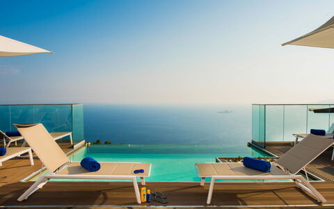 Villa Amanda: Blue, Furniture, Outdoor Furniture, Resort, Chair, Swimming Pool, Sea, Shade, Balcony, Eco Hotel