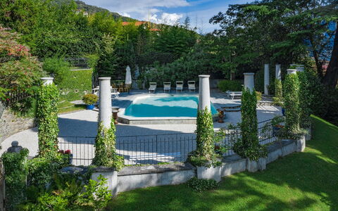 Villa Camilla: Swimming Pool, Garden, Resort, Landscaping, Shade, Outdoor Furniture, Water Feature, Flagstone, Backyard, Umbrella