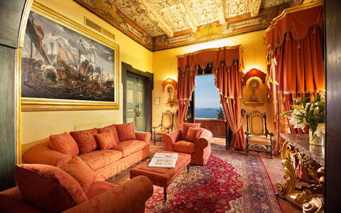 Palazzo Santa Croce: Interior Design, Furniture, Ceiling, Lighting, Flooring, Floor, Room, Couch, Living Room, Carpet