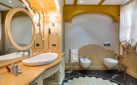 Villa Gemma: Interior Design, Bathroom Sink, Plumbing Fixture, Sink, Flooring, Tap, Bathroom, Lighting, Plumbing, Ceiling