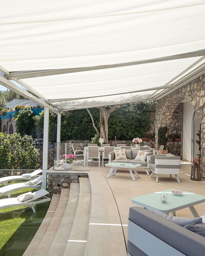 Villa Ieranto 6: Furniture, Outdoor Furniture, Chair, Resort, Shade, Swimming Pool, Outdoor Structure, Awning, Patio, Eco Hotel