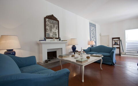 Villa Torre del Sole: Furniture, Interior Design, Flooring, Wall, Couch, Floor, Living Room, Room, Ceiling, Table