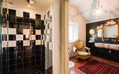 Villa Traversi: Interior Design, Plumbing Fixture, Flooring, Bathroom, Floor, Bathtub, Lighting, Ceiling, Plumbing, Tap