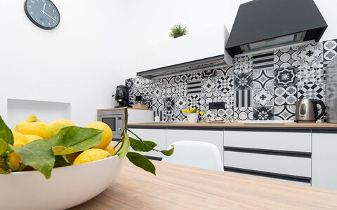 Apartment Vittoria: Kitchen, Interior Design, Kitchen Appliance, Countertop, Flooring, Furniture, Home, Cabinetry, Floor, Room