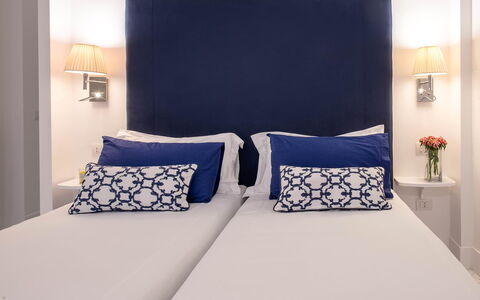 Jacaranda House: Blue, Bed, Bedroom, Furniture, Bedding, Bed Sheet, Linens, Interior Design, Cushion, Throw Pillow