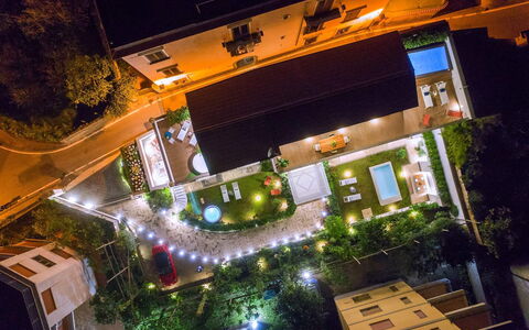 The Ivy Villa: Night, Garden, Swimming Pool, Landscape Lighting, Landscaping, Resort, Backyard, Courtyard, Yard, Bird'S-Eye View