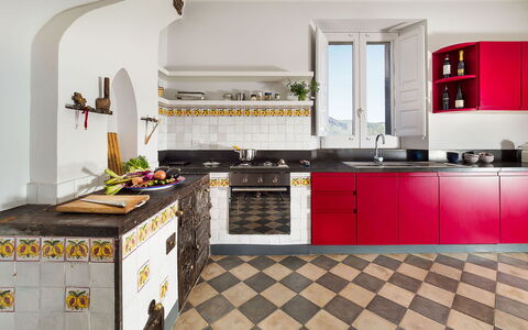 Villa Alcantara: Kitchen, Flooring, Interior Design, Kitchen Appliance, Kitchen Stove, Floor, Countertop, Furniture, Major Appliance, Cabinetry