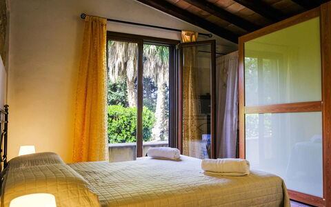 Villa Virna: Wood, Interior Design, Bedroom, Bed, Home, Bed Sheet, Bedding, Bed Frame, Linens, Window Treatment