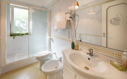 Villa Eva: Interior Design, Flooring, Floor, Plumbing Fixture, Bathroom, Room, Ceiling, Lighting, Sink, Tap