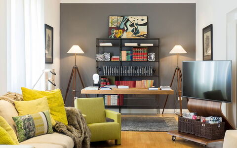 La Terrazza: Furniture, Interior Design, Wall, Flooring, Living Room, Home, Floor, Room, Bookcase, Shelving