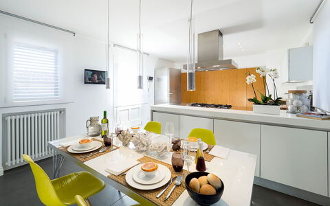La Terrazza: Furniture, Kitchen, Interior Design, Countertop, Light Fixture, Kitchen Appliance, Flooring, Ceiling, Major Appliance, Wood