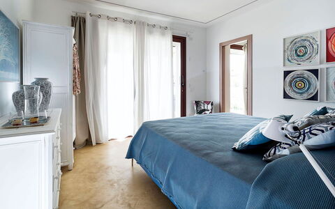 Villa Federica: Furniture, Interior Design, Bed, Bedroom, Wall, Flooring, Bedding, Bed Sheet, Floor, Wood