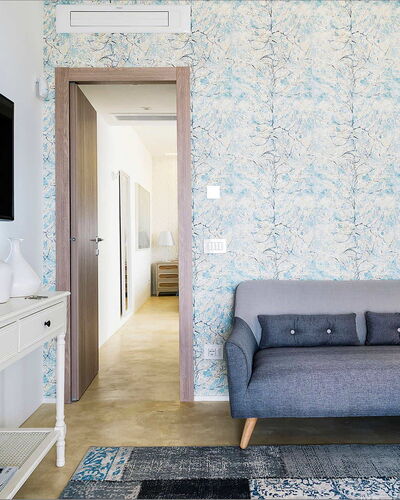 Villa Federica: Blue, Furniture, Interior Design, Flooring, Floor, Textile, Table, Room, Living Room, Home