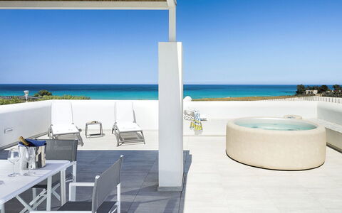 Thyme: Furniture, Sea, Outdoor Furniture, Chair, Resort, Ocean, Shade, Coast, Natural Material, Caribbean
