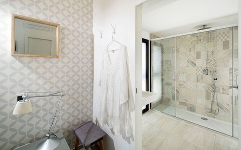 Thyme: Flooring, Interior Design, Wall, Floor, Ceiling, Tile, Room, Bathroom, Light Fixture, Plumbing Fixture